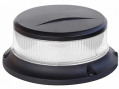 Magnetische LED Rundumleuchte in Schwarz und Wei mit transparentem Kunststoff-Objektiv.