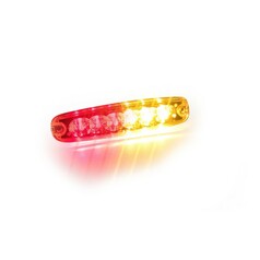 Micro LED-Heckleuchte fr LKW, leuchtet rot und gelb. Das transparente Gehuse zeigt die LEDs.