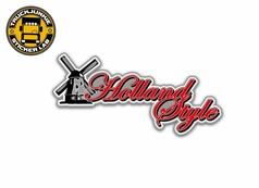 Aufkleber mit schwarzer Windmhle und dem rot-grauen Schriftzug "Holland Style".