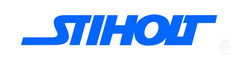 Blauer Aufkleber mit dem Schriftzug "Stiholt" auf weiem Hintergrund.