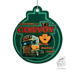 Grner, ornamentfrmiger Lufterfrischer CONVOY mit LKW-Motiv, V8-Symbol und Text 