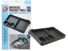 Schwarzer Universal Trucker Table aus Kunststoff mit Fchern und Saugnpfen.