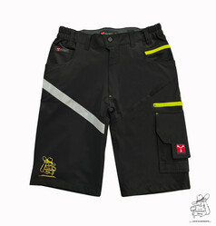 Schwarze Nylon-Bermudashorts mit Berg Br Aufdruck, reflektierendem Streifen und Cargotasche.