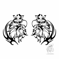 Paar schwarzer Adlerkopf-Aufkleber mit Krone, einer links-, einer rechtsschauend.