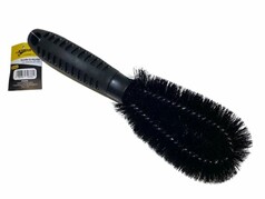 Schwarze Radbrste mit robustem Griff und dichten Borsten.