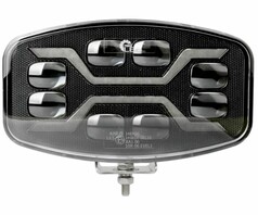 Schwarzer LED Fernscheinwerfer "X SPIDER" von TRUCK LED mit klarer Linse, Aluminiumgehuse und Montagehalterung.