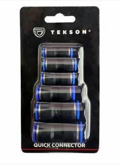 Tekson Pneumatik-Steckverbinder Set in schwarzer Verpackung. Enthlt mehrere schwarze und blaue Kunststoff-Steckverbinder.