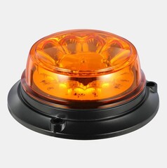 Bernsteinfarbene LED-Rundumleuchte mit schwarzem Gehuse fr Oberflchenmontage.