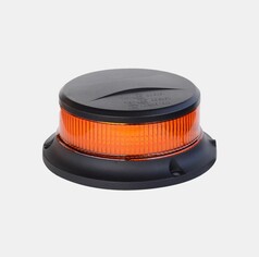 SWEDSTUFF Rundumleuchte MINI mit bernsteinfarbener Polycarbonat-Linse und schwarzem Gehuse.