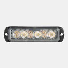 SWEDSTUFF Blitzer mit sechs orangefarbenen LEDs, klarer Linse und dunklem Gehuse.