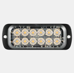 Rechteckiger SWEDSTUFF Blitzer mit schwarzem Gehuse, klarer Linse und zwei Reihen bernsteinfarbener LEDs.