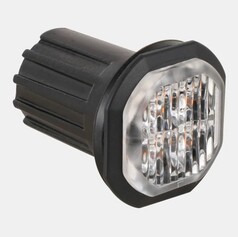 Kompakter schwarzer SWEDSTUFF Blitzer mit klarer Linse und orangefarbenen LEDs.