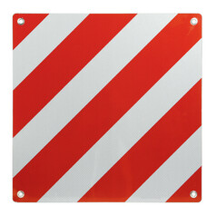 Reflektierende Warntafel fr berstehende Ladung aus Aluminium mit roten und weien Diagonalstreifen und sen.