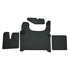 Schwarzes, gestepptes Kunstleder Bodenset fr LKW, inklusive Tunnelmatte, Fumatten und Ablagedeckchen.