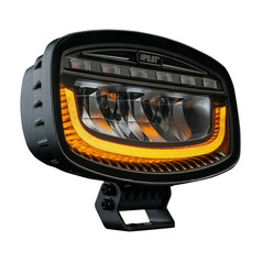 Schwarzer PILOT Glare Oval-Pro LED Fernscheinwerfer mit gelbem C-frmigem Positionslicht.