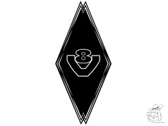 Schwarze Raute mit weiem Rahmen und V8-Schriftzug.