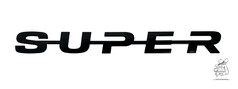 Schwarzes Plastikschild mit dem Schriftzug "SUPER" auf weiem Hintergrund.