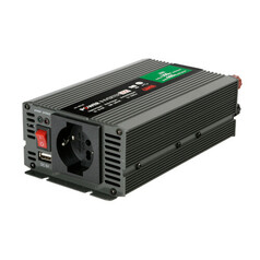 Dunkelgrauer Power Inverter 300W/600W 24V/220V aus Aluminium mit 220V Steckdose und USB.