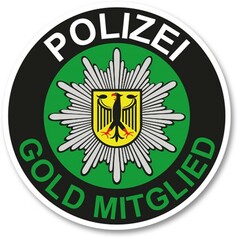 Runder Lufterfrischer mit Polizei Gold Mitglied Design. Schwarzer Rand, grner Hintergrund, Adler-Emblem und Schriftzug "POLIZEI GOLD MITGLIED".