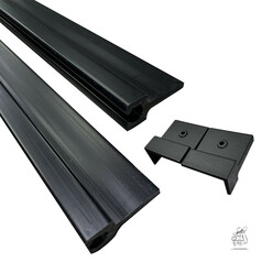 Schwarze, zweigeteilte Befestigungsschiene aus Plastik mit passenden Ecken fr Heckschrzen.