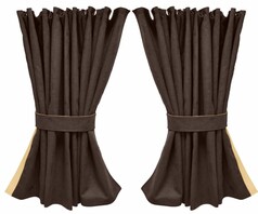 Gefaltete Rundumgardine in schoko mit Lederkante in creme