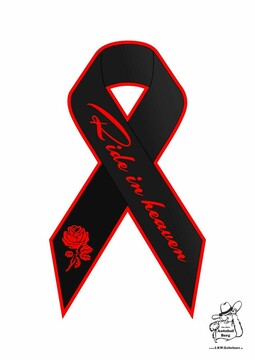 Aufkleber Trauerschleife <br />
"Ride in heaven"