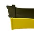Nahaufnahme einer gelben PVC-Heckschrze mit Wulst und einer dunklen Befestigungsschiene aus Kunststoff.