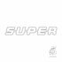 Grauer Kontur-Aufkleber mit dem Schriftzug SUPER auf weiem Hintergrund.