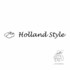Schwarze Umrisszeichnung von Klompen neben dem Schriftzug "Holland Style" auf weiem Hintergrund.
