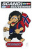 Scandi Troll Aufkleber mit schwarzem Haar, groer Nase und norwegischer Flagge. Der Troll trgt einen roten Rucksack. Schriftzug "NORWAY".