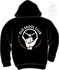 Schwarze Kapuzenjacke mit weiem "OLD SKOOL CLUB" Aufdruck, Hand am Lenkrad und "BLOOD SWEAT RESPECT" Schriftzug.