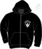 Schwarze Kapuzenjacke mit Reiverschluss und weiem Old Skool Club Logo auf der Brust.