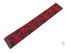 Rotes Plsch-Rckhalteband fr LKW-Gardinen mit schwarzem Muster und angenhtem Klettband.