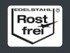 Icon "EDELSTAHL Rost frei" auf weiem Schild, kennzeichnet rostfreien Edelstahl.