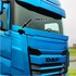 Solar Guard Scheibenblende auf blauem DAF XF/XG/XG+ LKW, mit Ausschnitt fr Toter Winkel Kamera (Corner Eye).