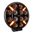 Runder Ledson Pollux9+ Gen3 LED Zusatzscheinwerfer mit orange leuchtenden Positionslichtern.